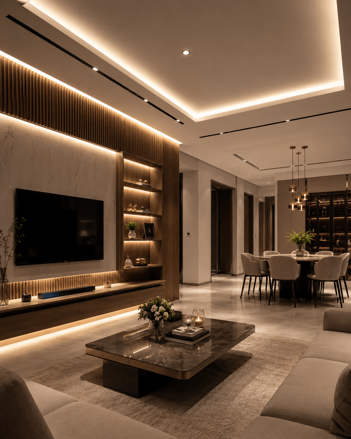 Elegant layered LED lighting interior